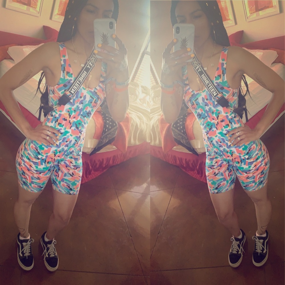 UO Rosa Printed Scoop Neck Bodycon Romper